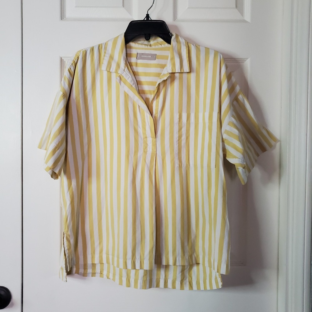 Everlane Oversized Boxy Blouse Yellow Striped Pullover Short Sleeves Preppy 10